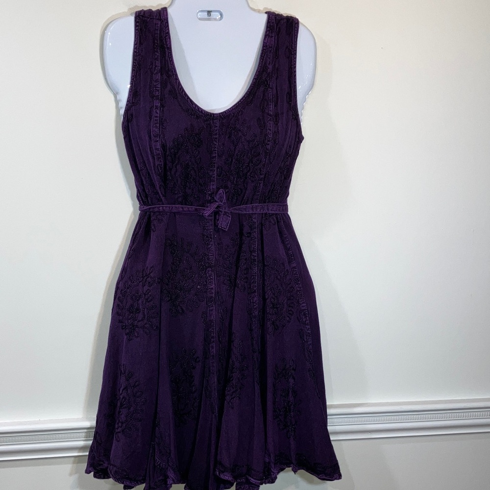 My Choice Elegant Purple embroidered bohemian Sleeveless Dress L